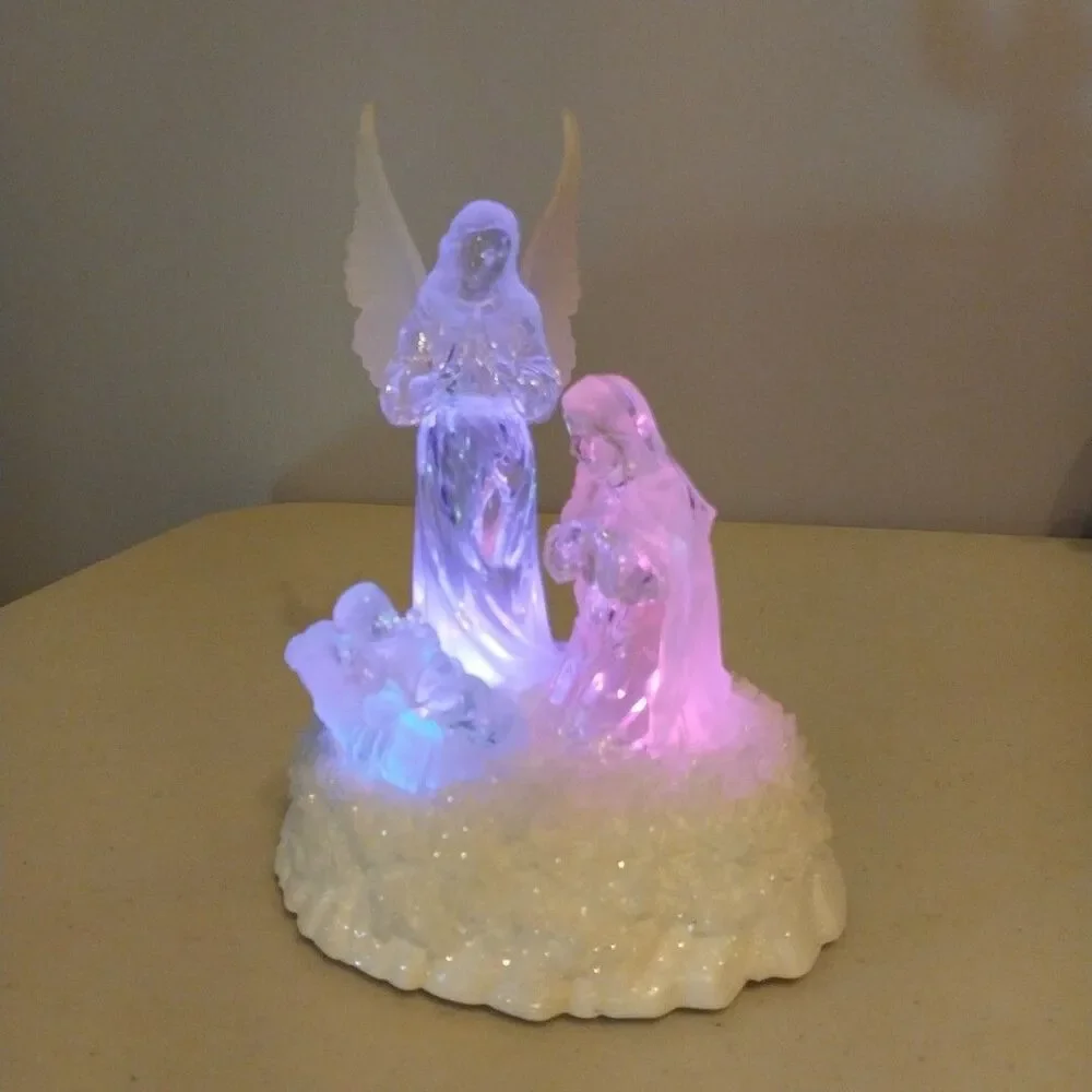 Acrylic Nativity Scene Light Up Color Changing Christmas Decor Battery Operated